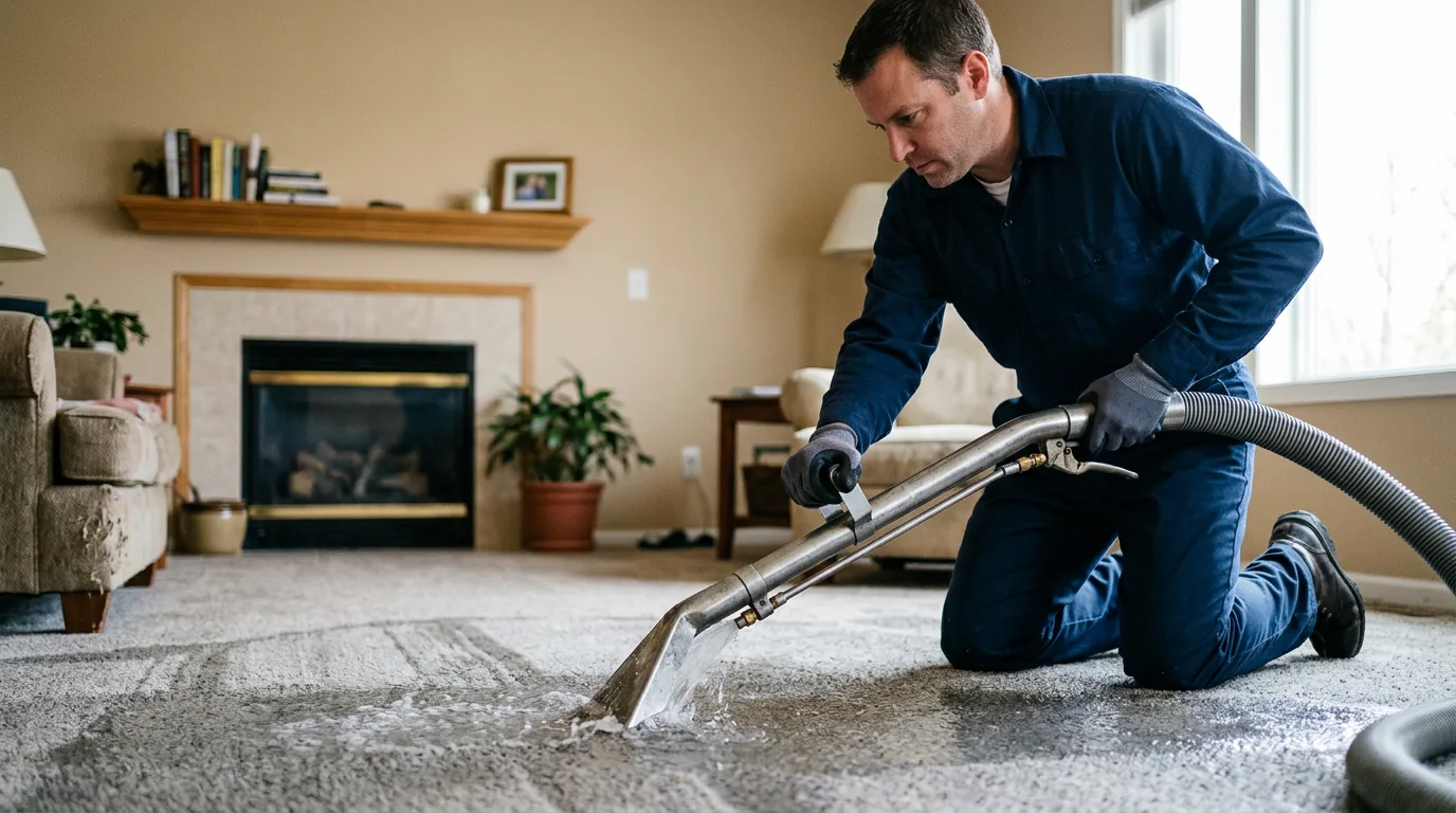 Water damage restoration technician working near Moravia, IA
